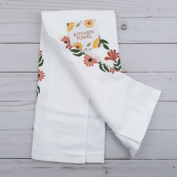 Kitchen Dish Towel Vintage Blossom Sun Floral Flowers Dual Purpose - Picture 2 of 3